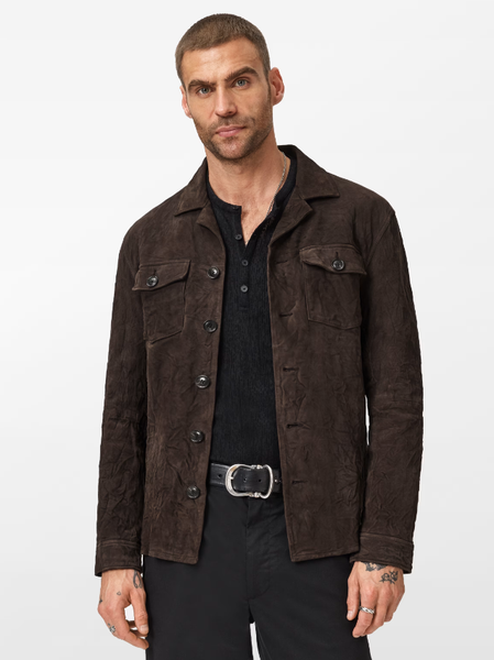 John Varvatos JESSE Leather Shirt Jacket with Buttons in Espresso