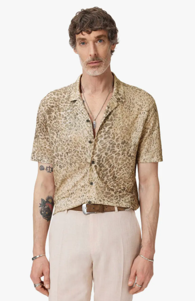 John Varvatos S/S Camp Collar Shirt in Leopard Degrad