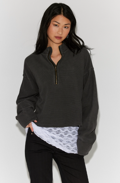 Free People Celeste Quarter Zip in Black