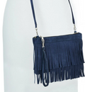 Brave Stoja Suede Fringe Bag in Blue Baltico