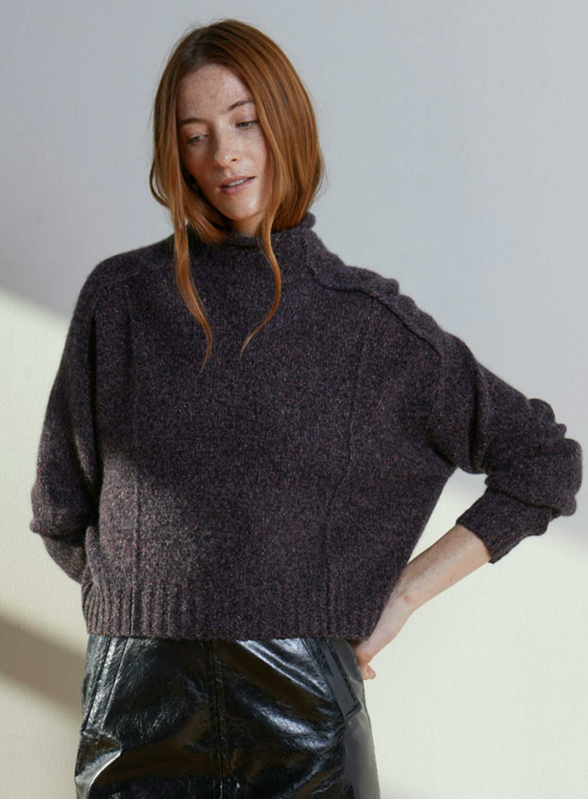 Autumn Cashmere Boxy Seamed Funnel Neck Sweater in Potpourri