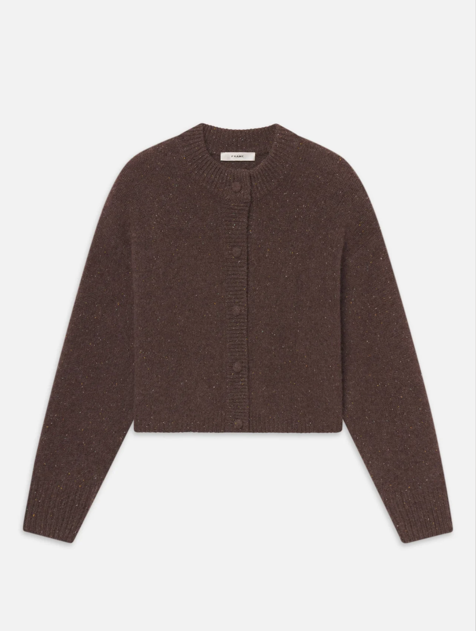 FRAME The Cashmere Fleck Cardi in Brown