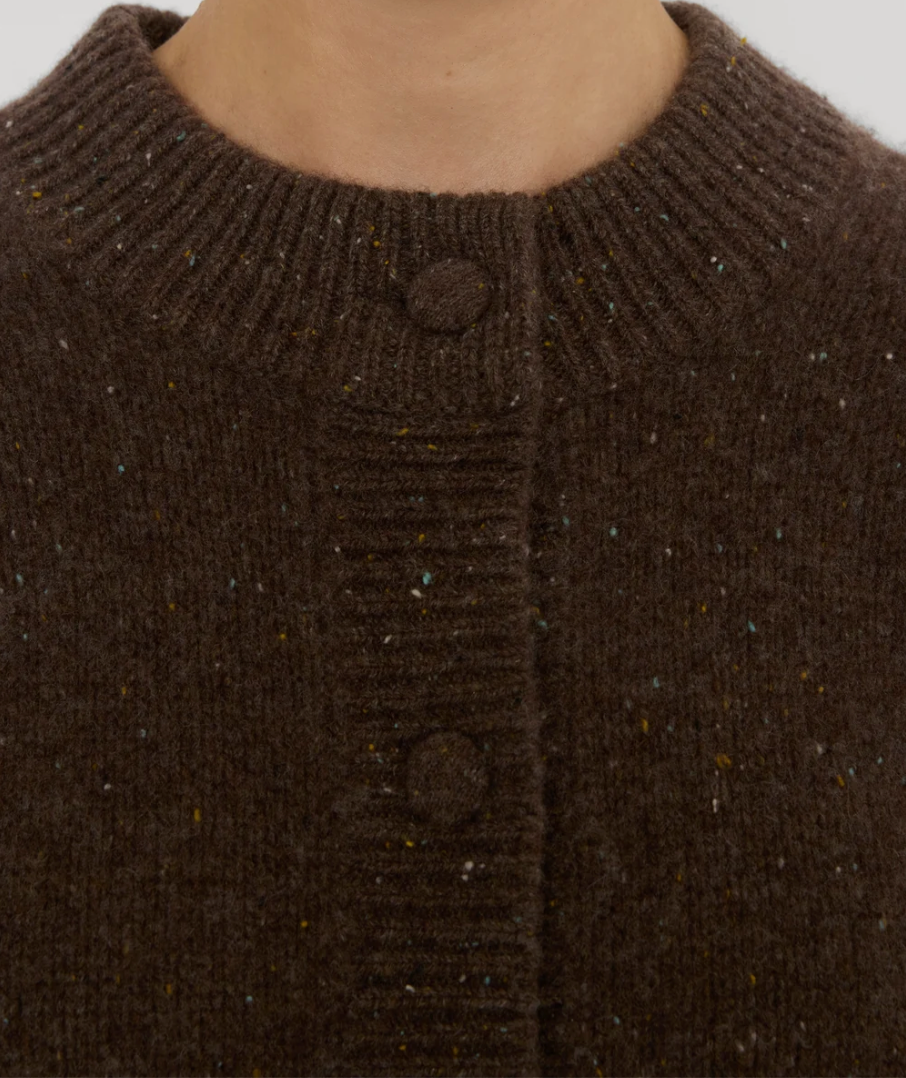 FRAME The Cashmere Fleck Cardi in Brown