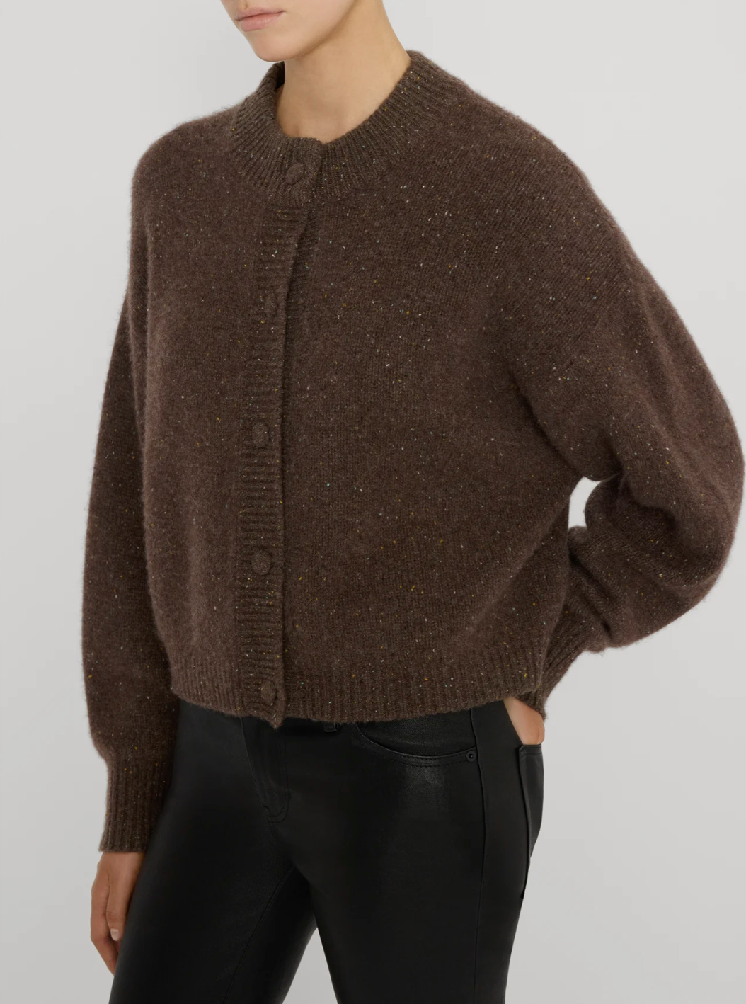 FRAME The Cashmere Fleck Cardi in Brown