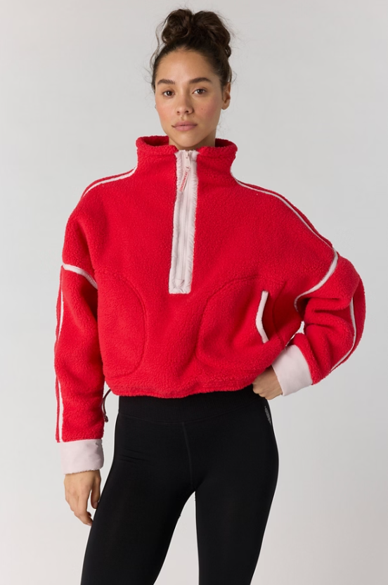 Free People Mountain High 1/2 Zip Fleece in Candy Apple with Pearl