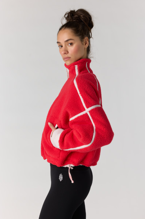 Free People Mountain High 1/2 Zip Fleece in Candy Apple with Pearl