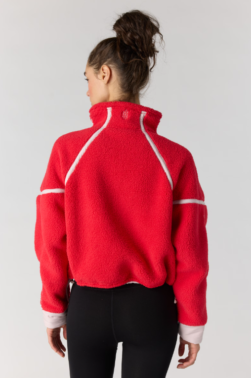 Free People Mountain High 1/2 Zip Fleece in Candy Apple with Pearl