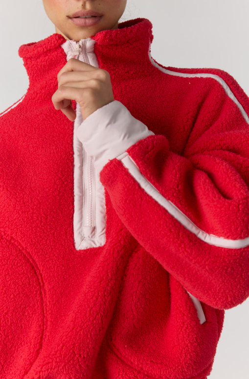 Free People Mountain High 1/2 Zip Fleece in Candy Apple with Pearl