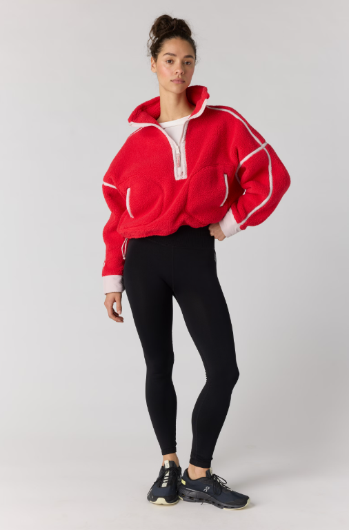 Free People Mountain High 1/2 Zip Fleece in Candy Apple with Pearl
