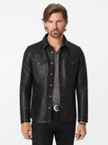 John Varvatos SAGE Leather Shirt Jacket in Black
