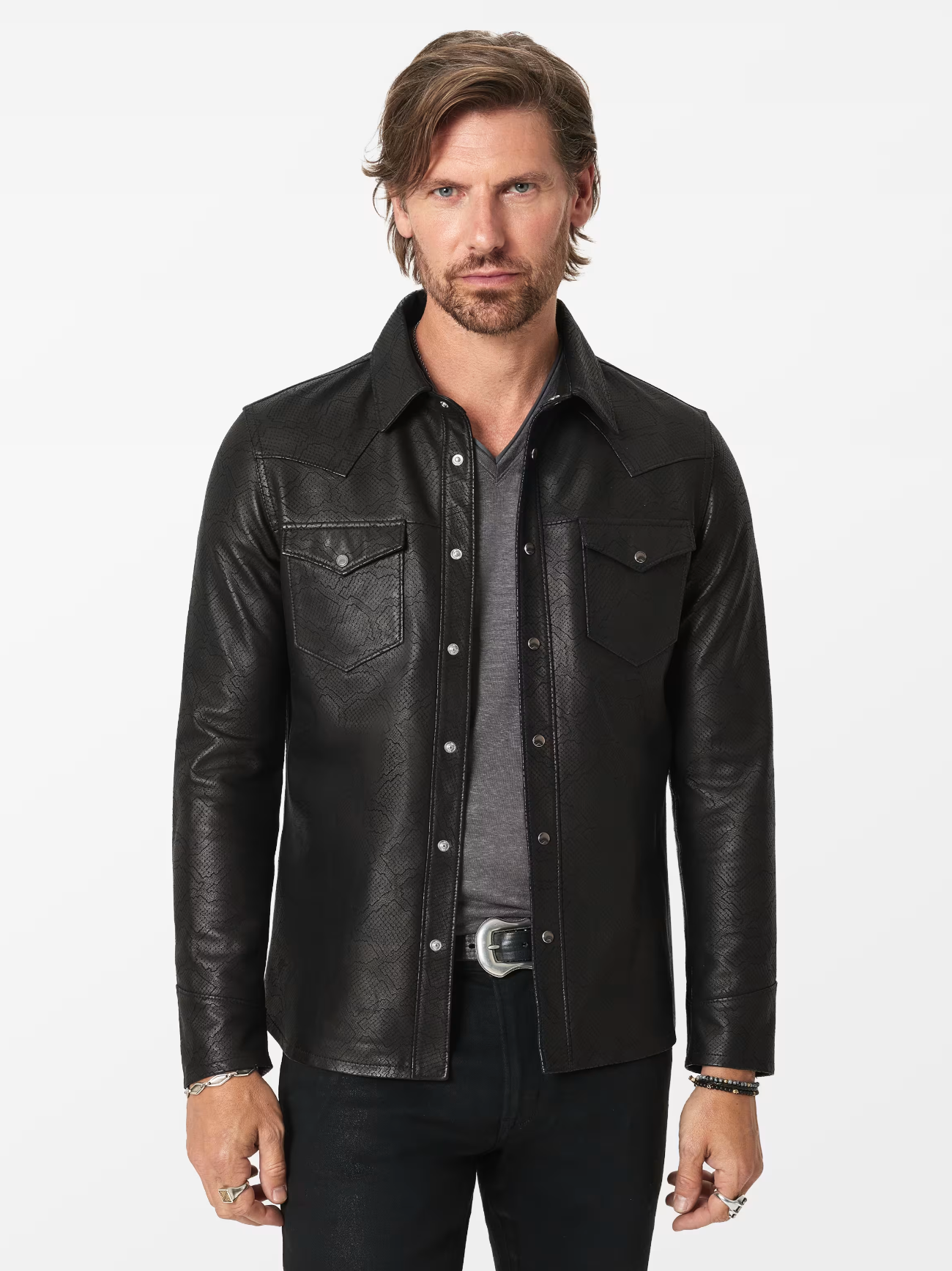 John Varvatos SAGE Leather Shirt Jacket in Black