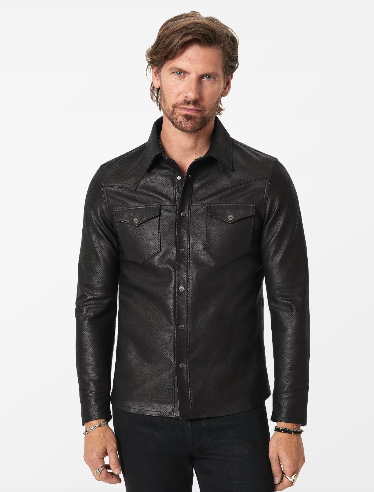 John Varvatos SAGE Leather Shirt Jacket in Black