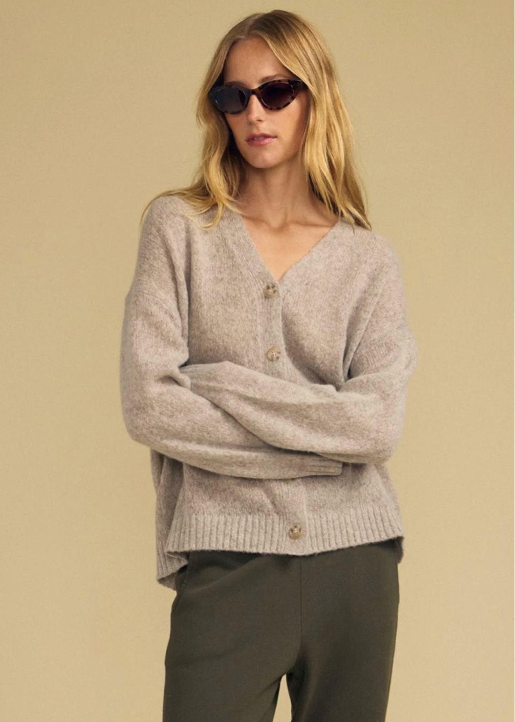 Velvet Lea Cozy Cashmere Blend Cardigan in Oatmeal