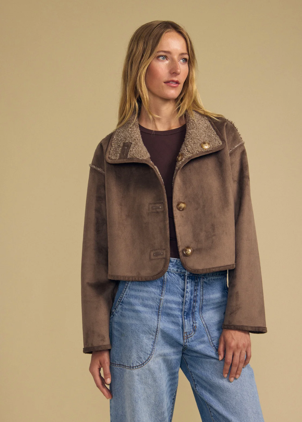 Velvet Esme Lux Sherpa Jacket in Faded Coco
