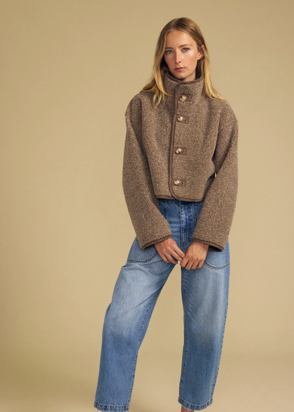 Velvet Esme Lux Sherpa Jacket in Faded Coco