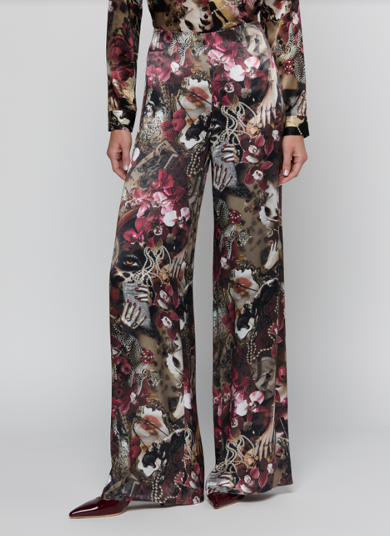 L'AGENCE Kimia Straight Leg Pant in Burgundy Multi Lux Collage