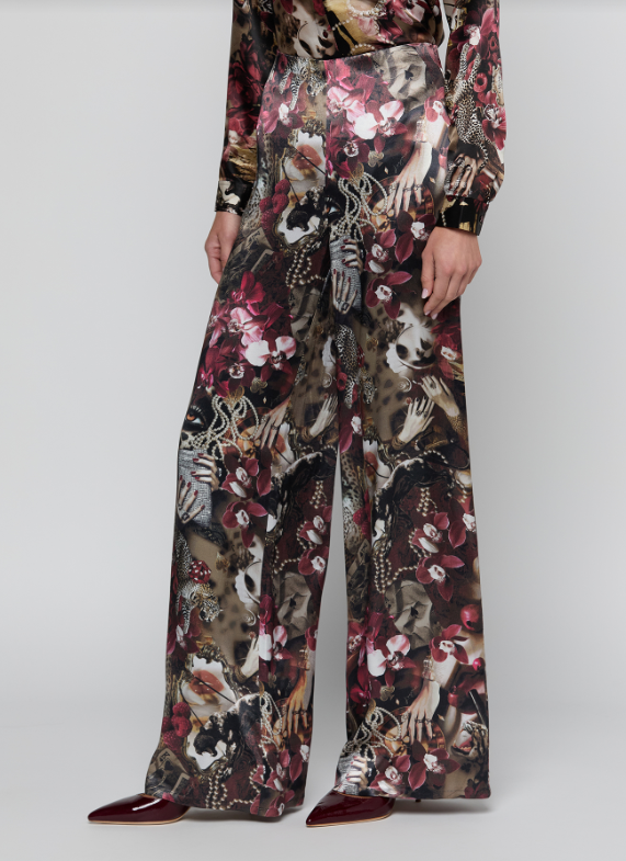 L'AGENCE Kimia Straight Leg Pant in Burgundy Multi Lux Collage