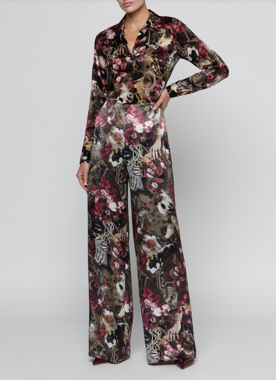 L'AGENCE Kimia Straight Leg Pant in Burgundy Multi Lux Collage