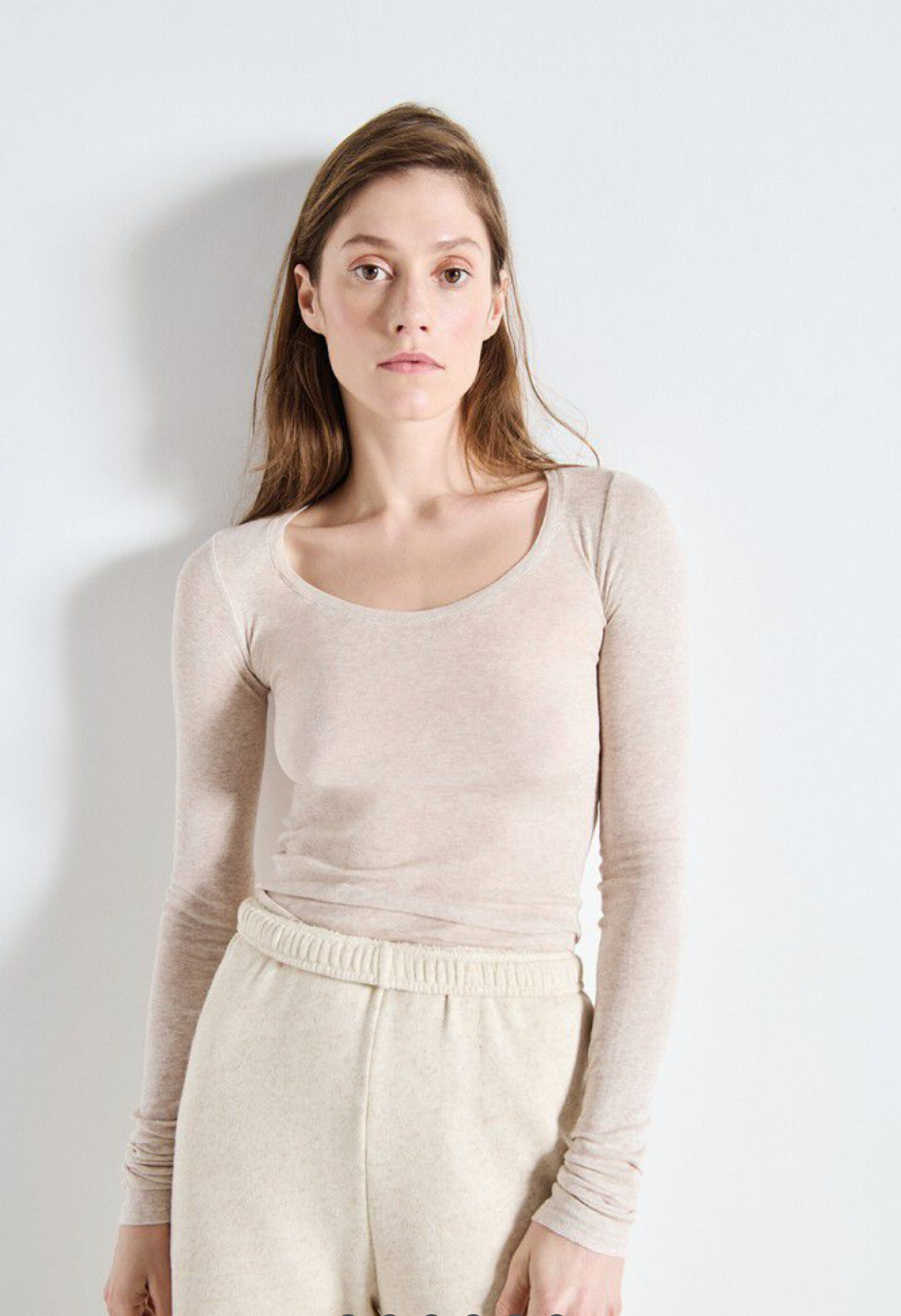 American Vintage MASSACHUSETTS Long Sleeve Tee in Cream Melange