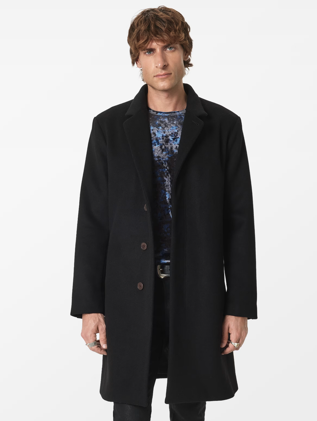 John Varvatos RHETT Wool Coat with Hidden Button Placket in Black