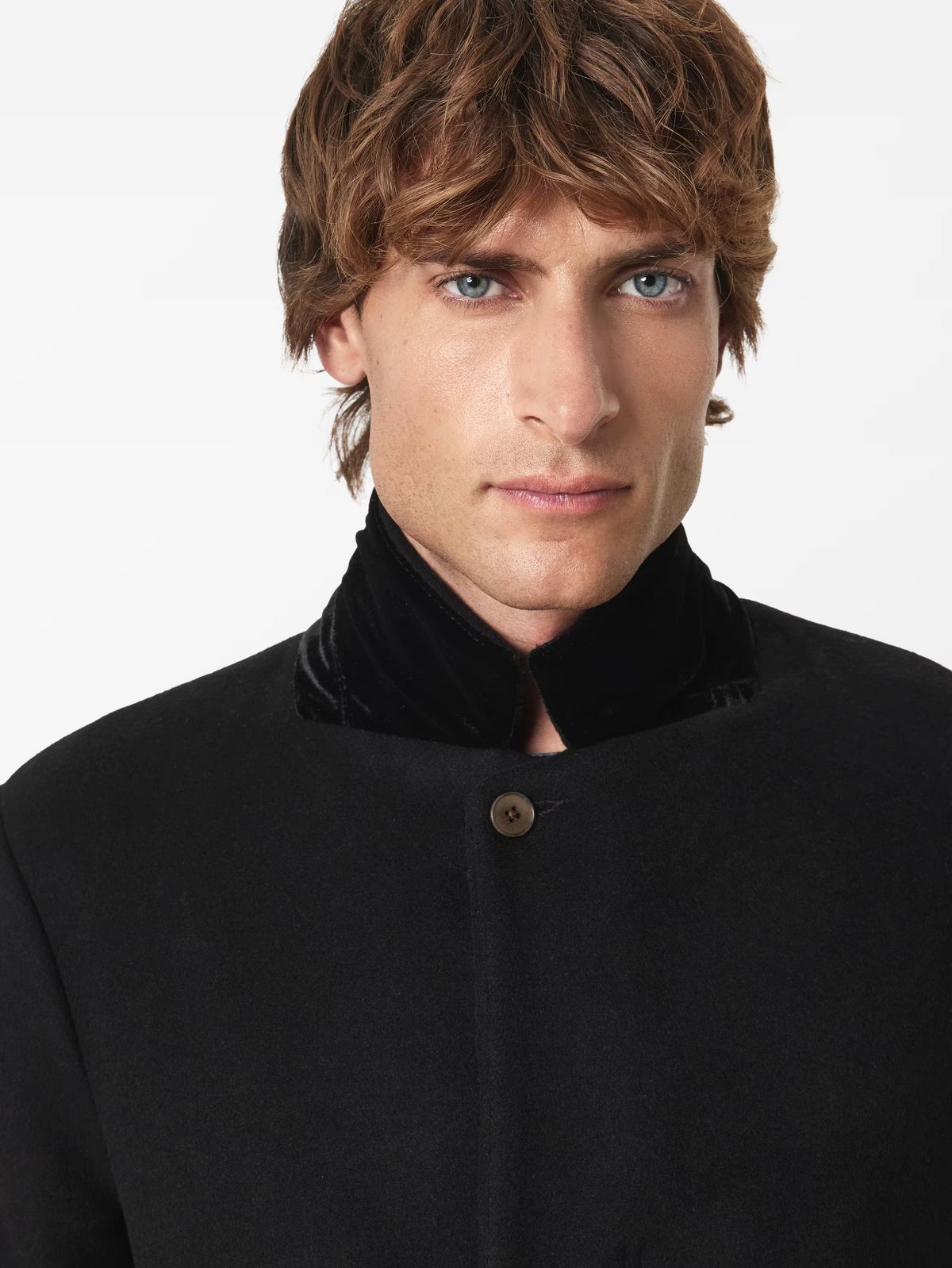 John Varvatos RHETT Wool Coat with Hidden Button Placket in Black