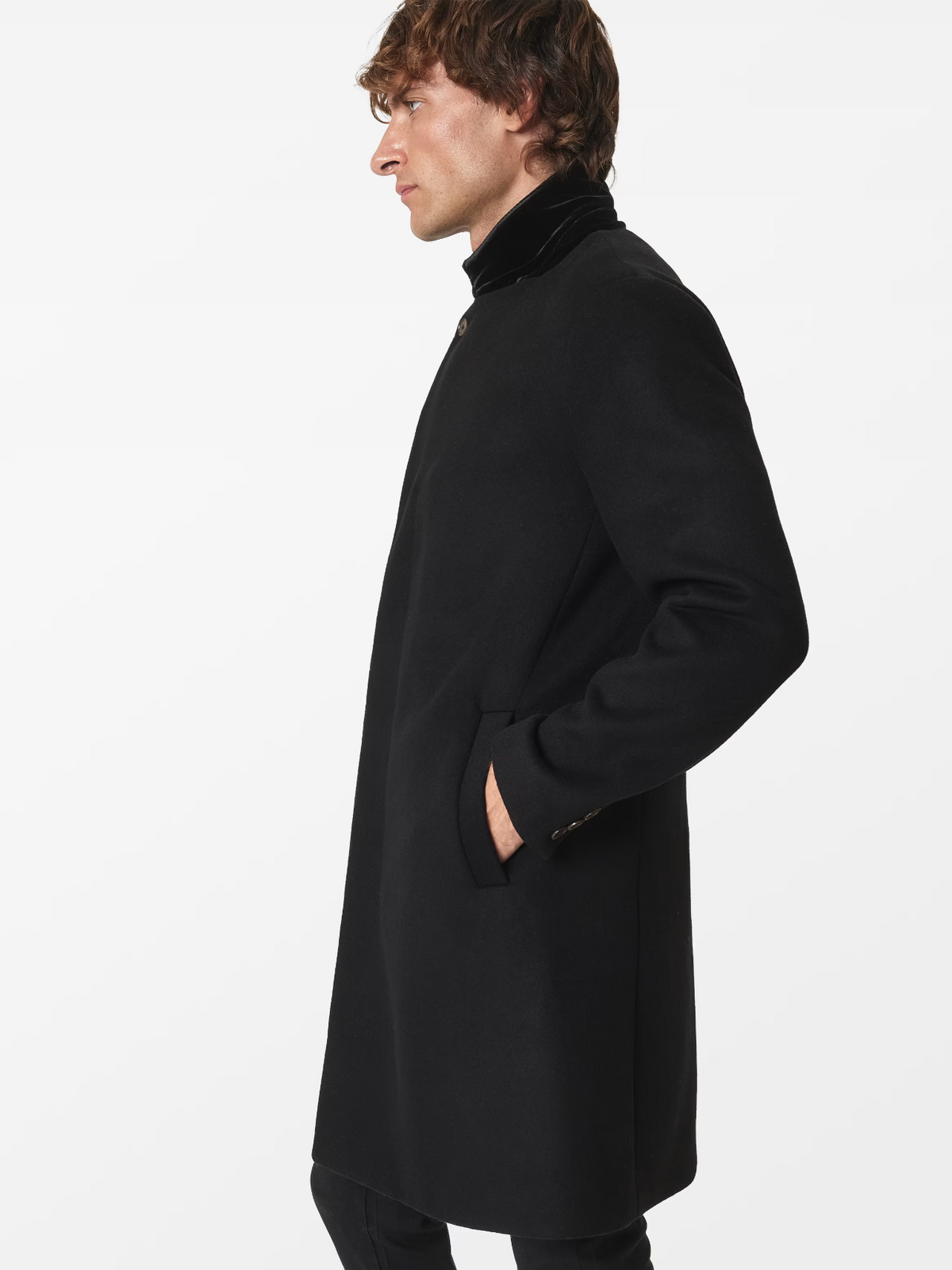 John Varvatos RHETT Wool Coat with Hidden Button Placket in Black