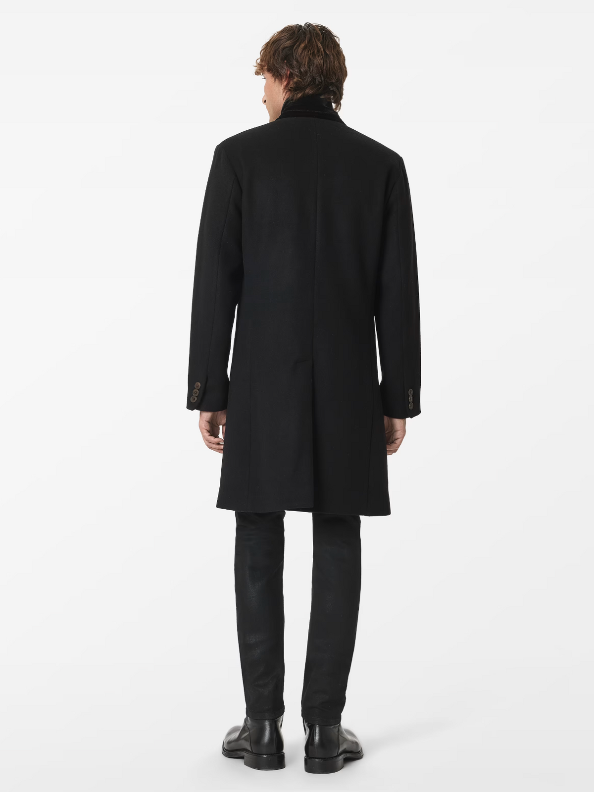 John Varvatos RHETT Wool Coat with Hidden Button Placket in Black