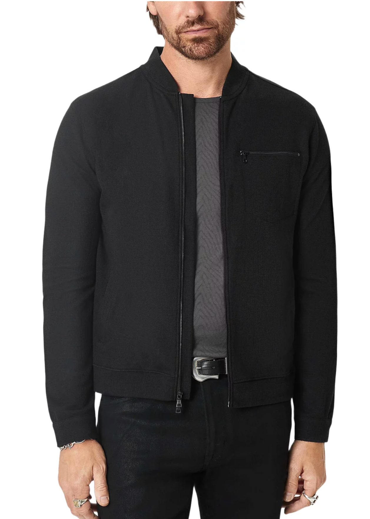 John Varvatos KENDALL Baseball Collar Full Zip Jacket in Black