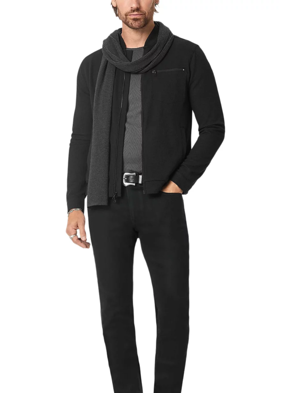 John Varvatos KENDALL Baseball Collar Full Zip Jacket in Black