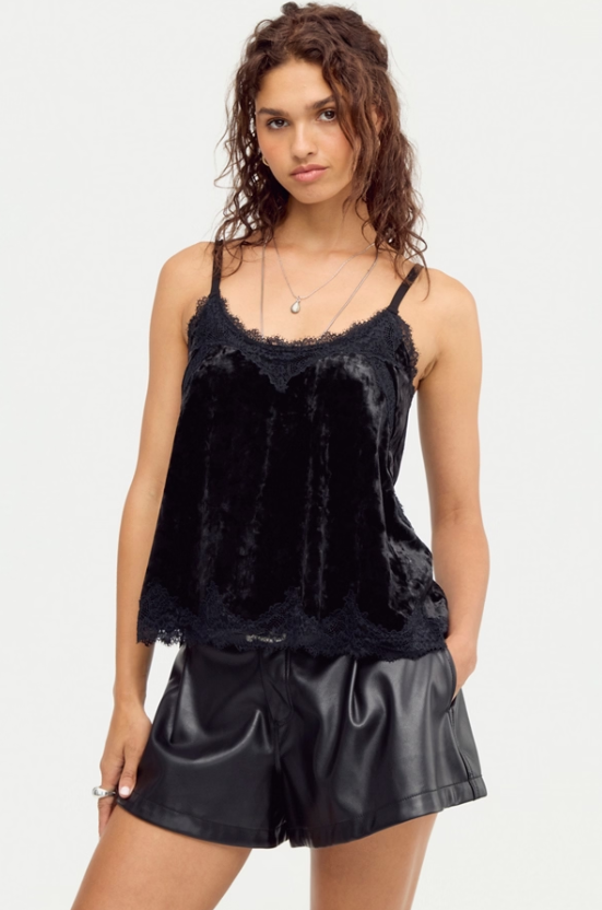 Free People Date Night Ready Tank in Charcoal Velvet