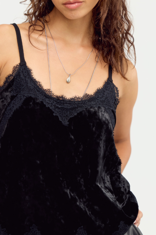 Free People Date Night Ready Tank in Charcoal Velvet