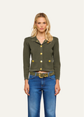 L'AGENCE Osiris Collared Cardigan in Army/Gold