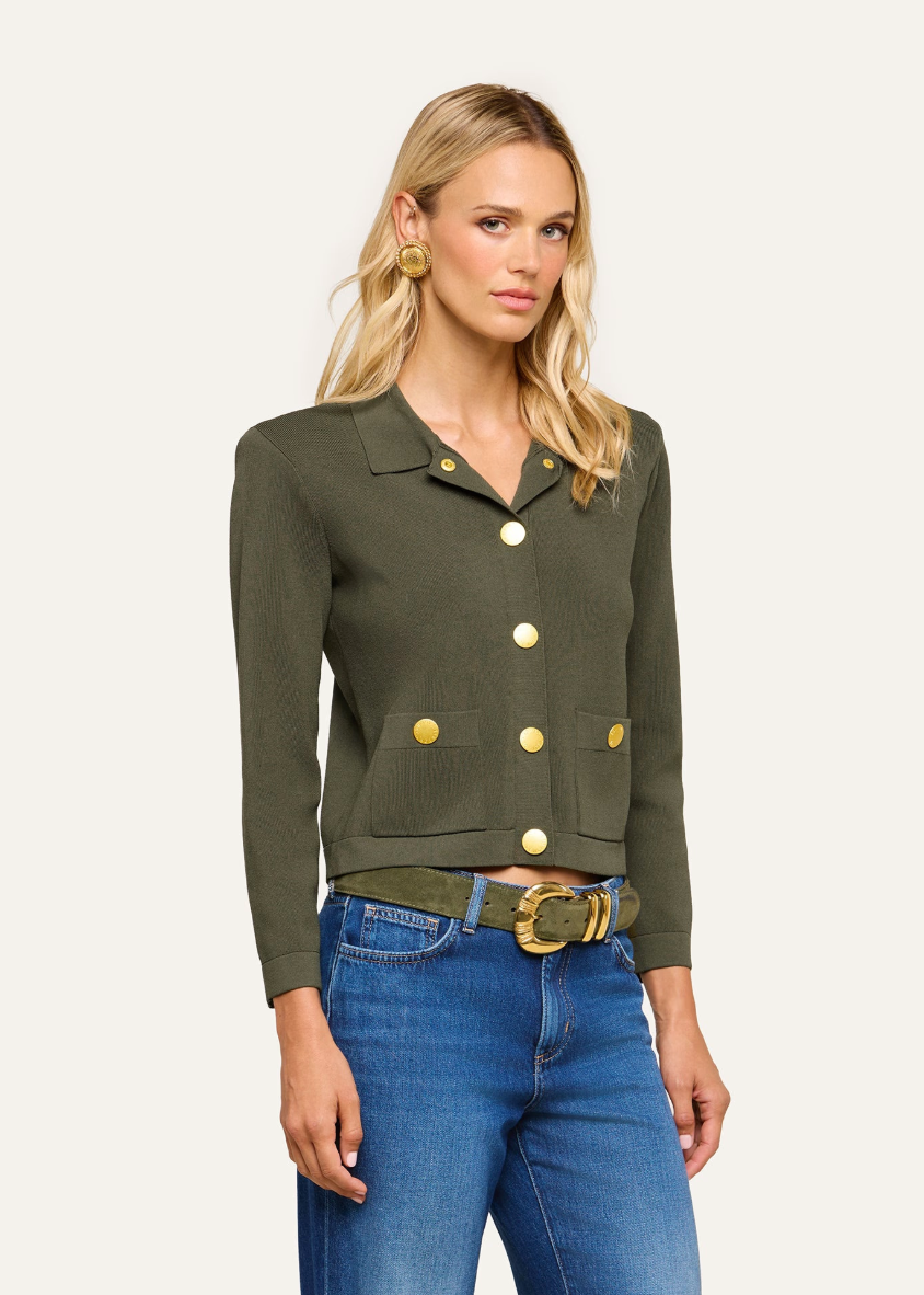 L'AGENCE Osiris Collared Cardigan in Army/Gold