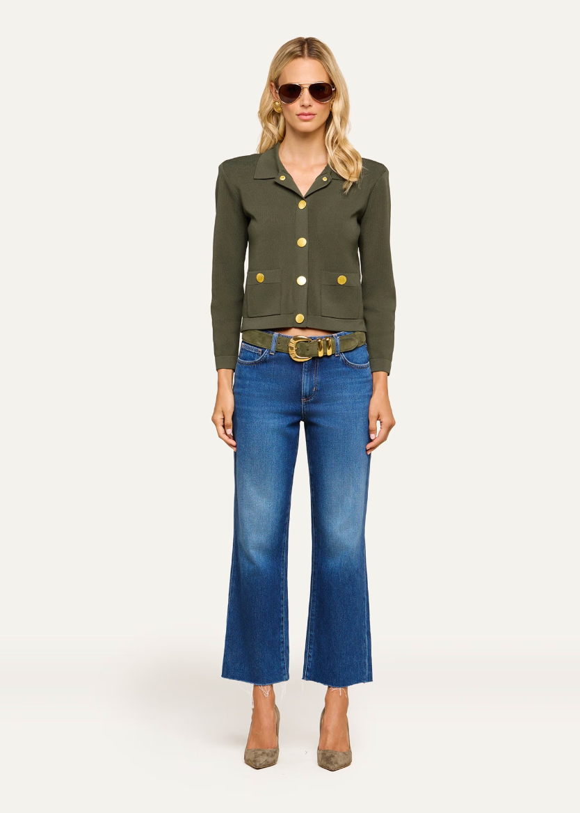 L'AGENCE Osiris Collared Cardigan in Army/Gold