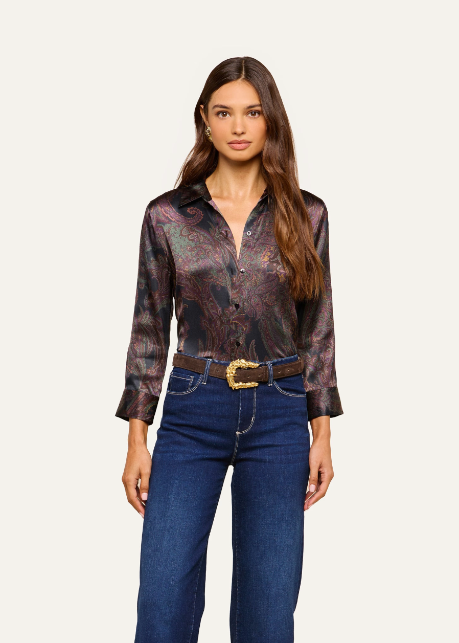 L'AGENCE Dani 3/4 Sleeve Blouse in Midnight Multi Lux Pailsey