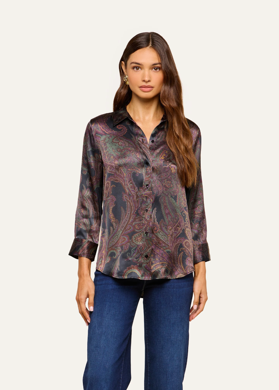 L'AGENCE Dani 3/4 Sleeve Blouse in Midnight Multi Lux Pailsey