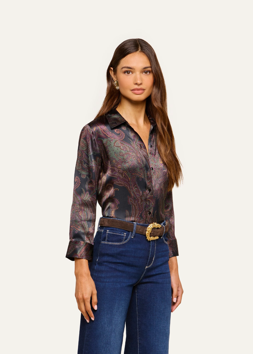 L'AGENCE Dani 3/4 Sleeve Blouse in Midnight Multi Lux Pailsey