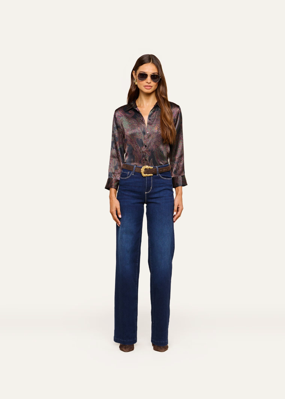 L'AGENCE Dani 3/4 Sleeve Blouse in Midnight Multi Lux Pailsey
