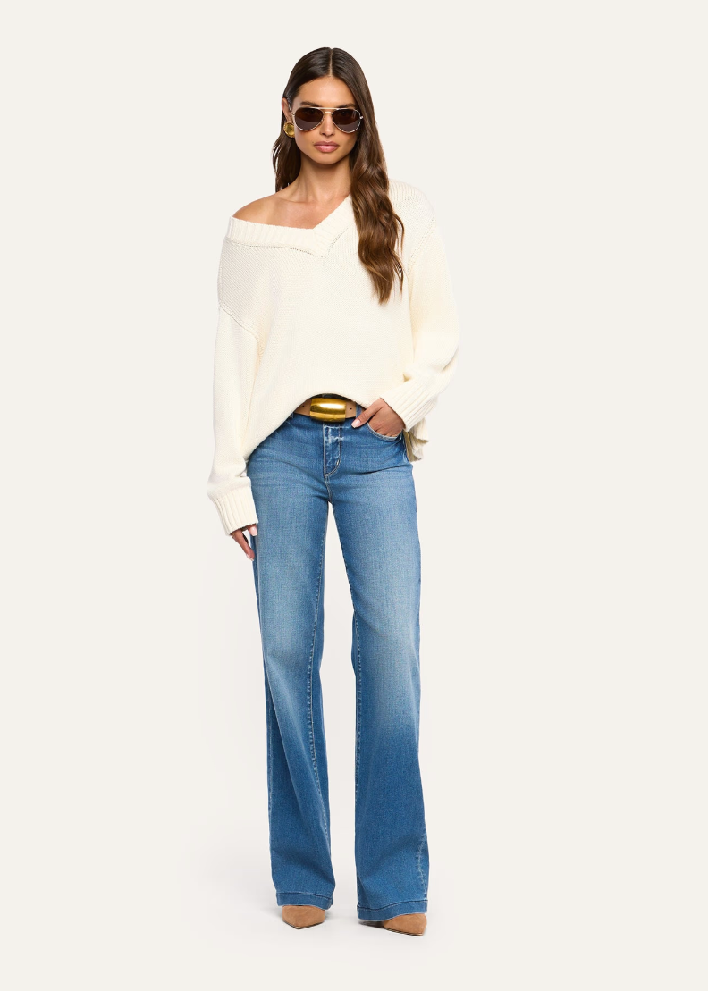 L'AGENCE Paxton Oversized V Neck Pullover in Ivory