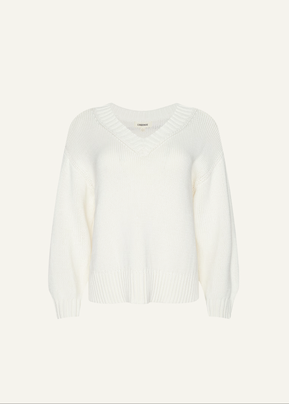 L'AGENCE Paxton Oversized V Neck Pullover in Ivory
