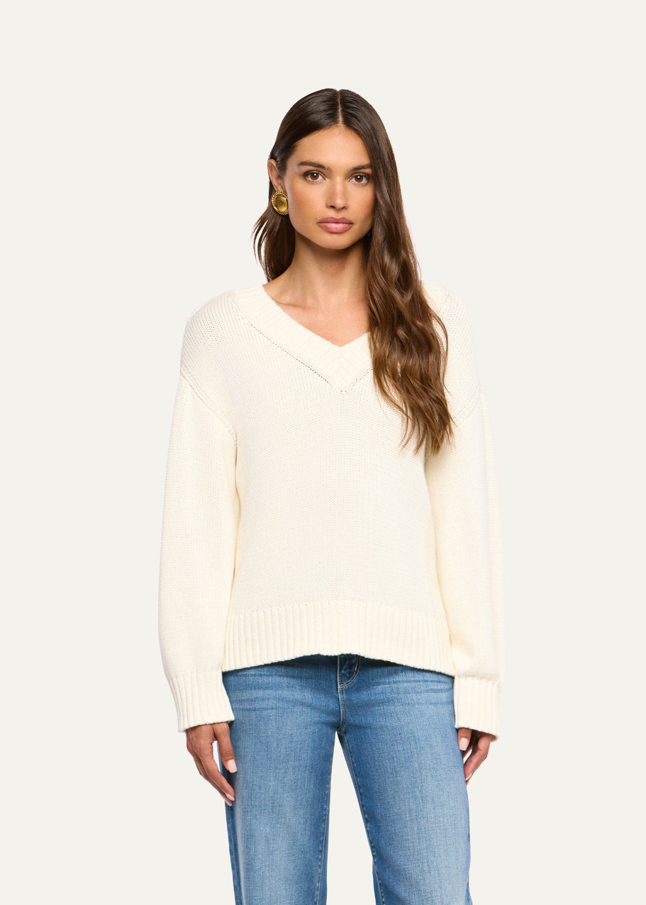 L'AGENCE Paxton Oversized V Neck Pullover in Ivory