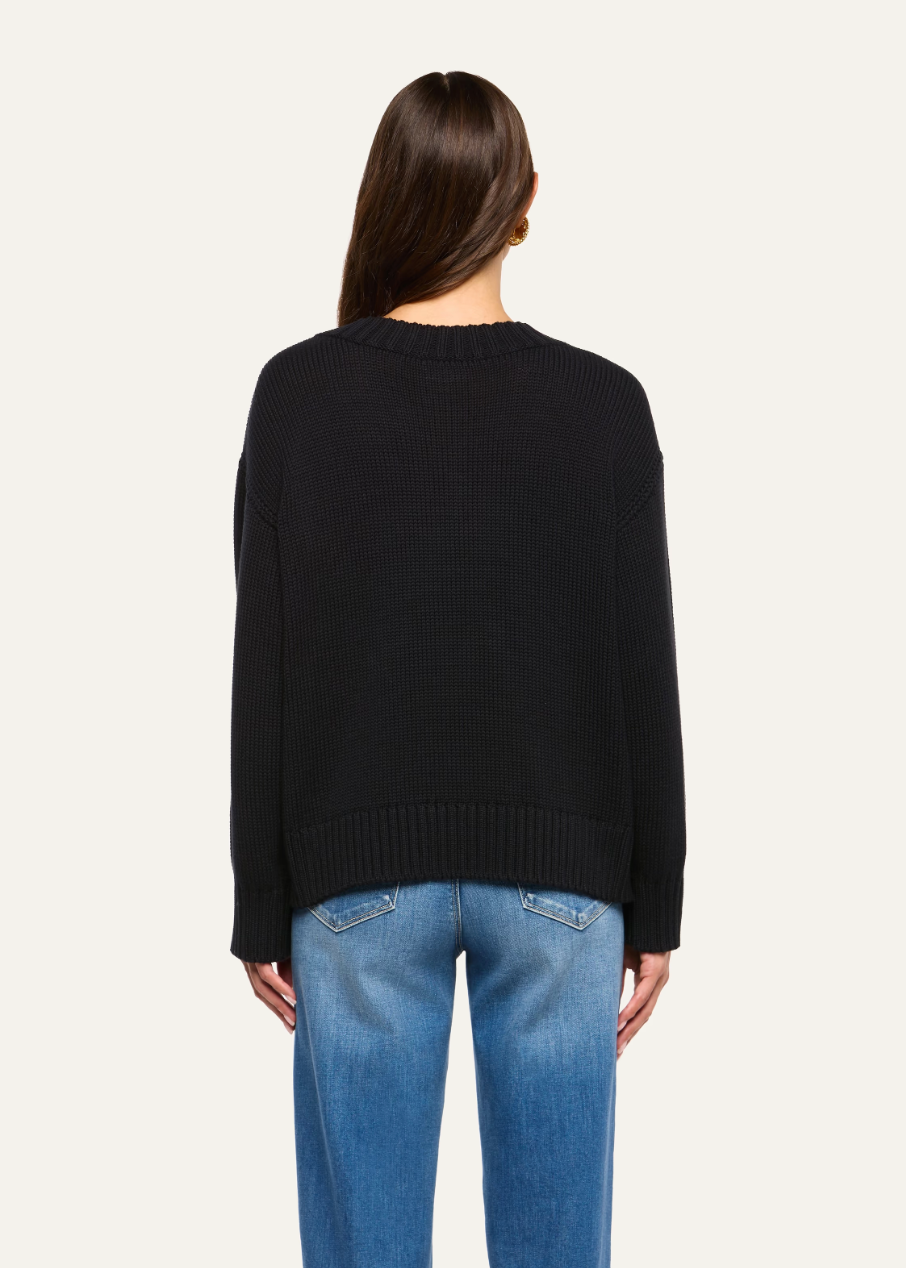 L'AGENCE Paxton Oversized V Neck Pullover in Black