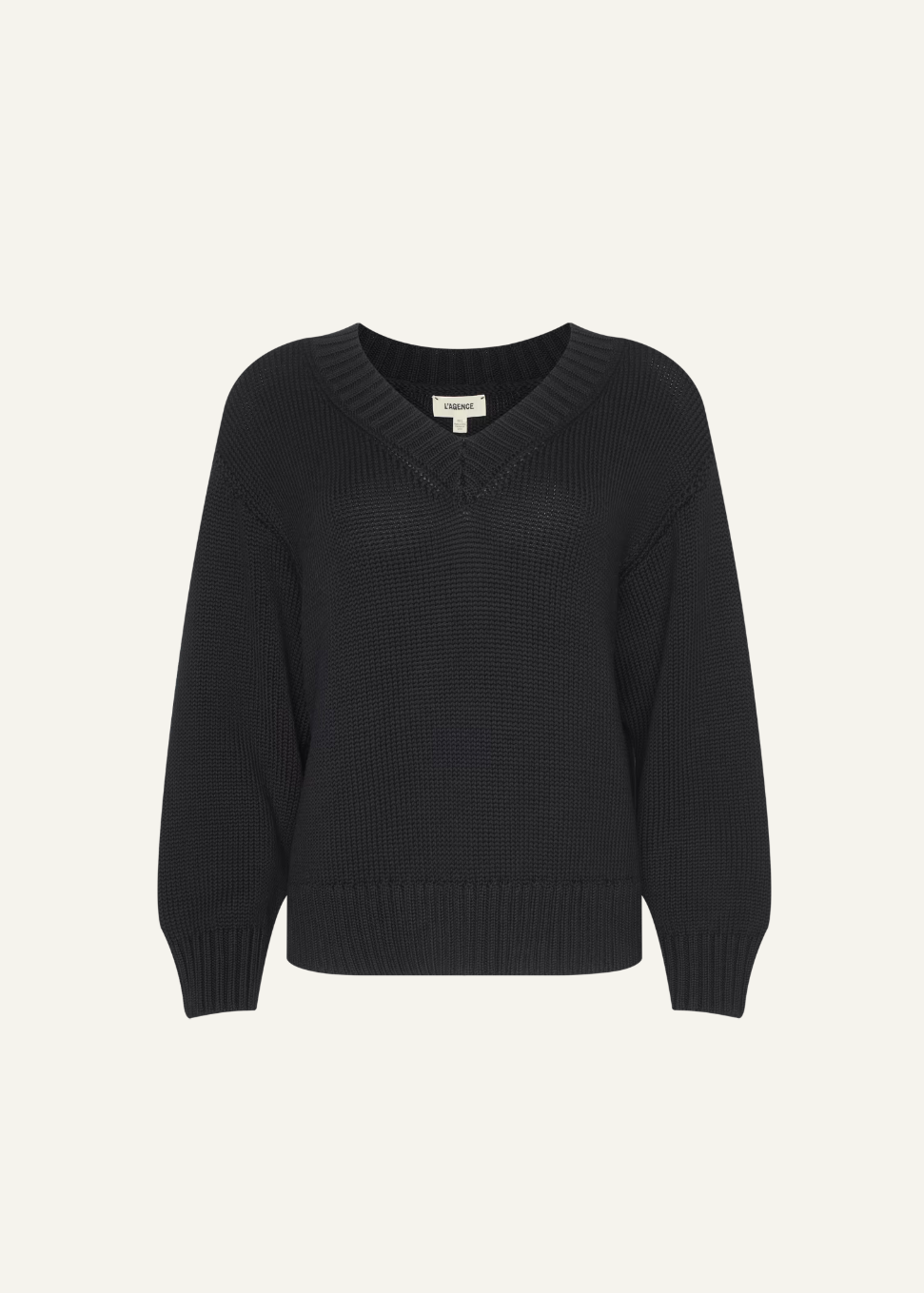 L'AGENCE Paxton Oversized V Neck Pullover in Black