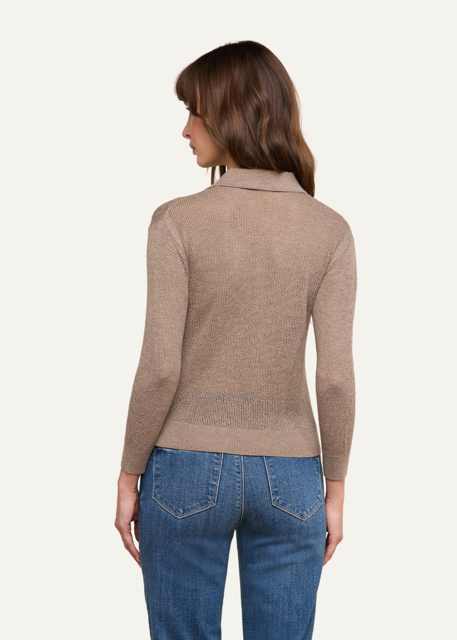 L'AGENCE Carine Pointelle Collared Sweater in Mushroom