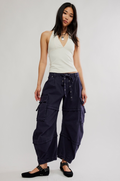 Free People Reef Curved Cargo Twill Pants in Black
