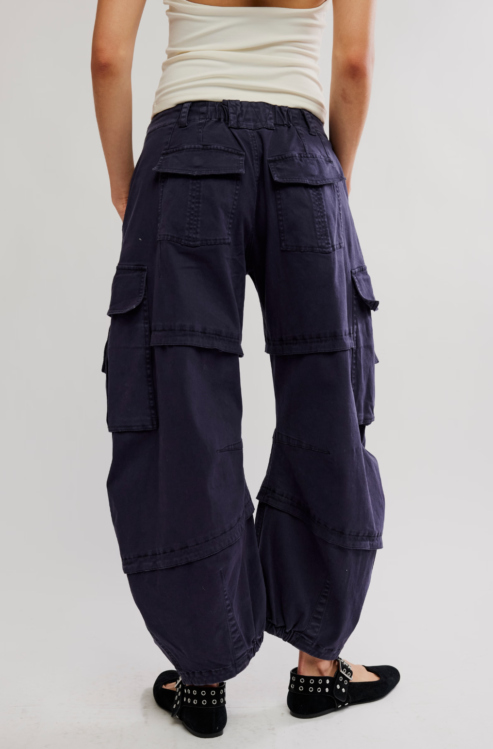 Free People Reef Curved Cargo Twill Pants in Black
