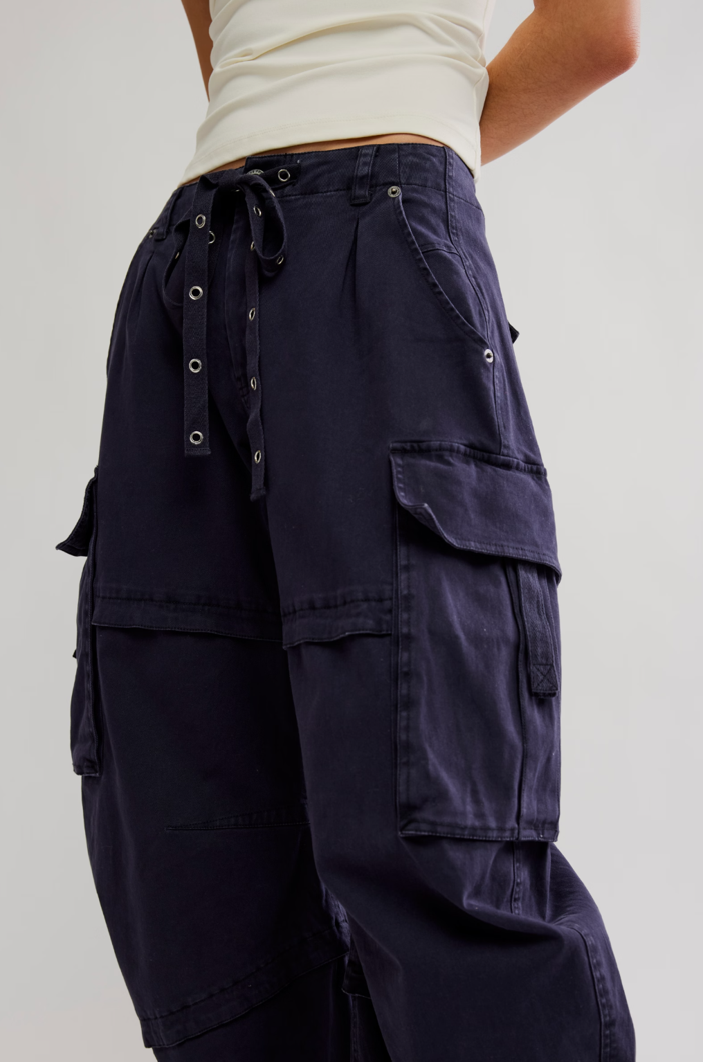 Free People Reef Curved Cargo Twill Pants in Black