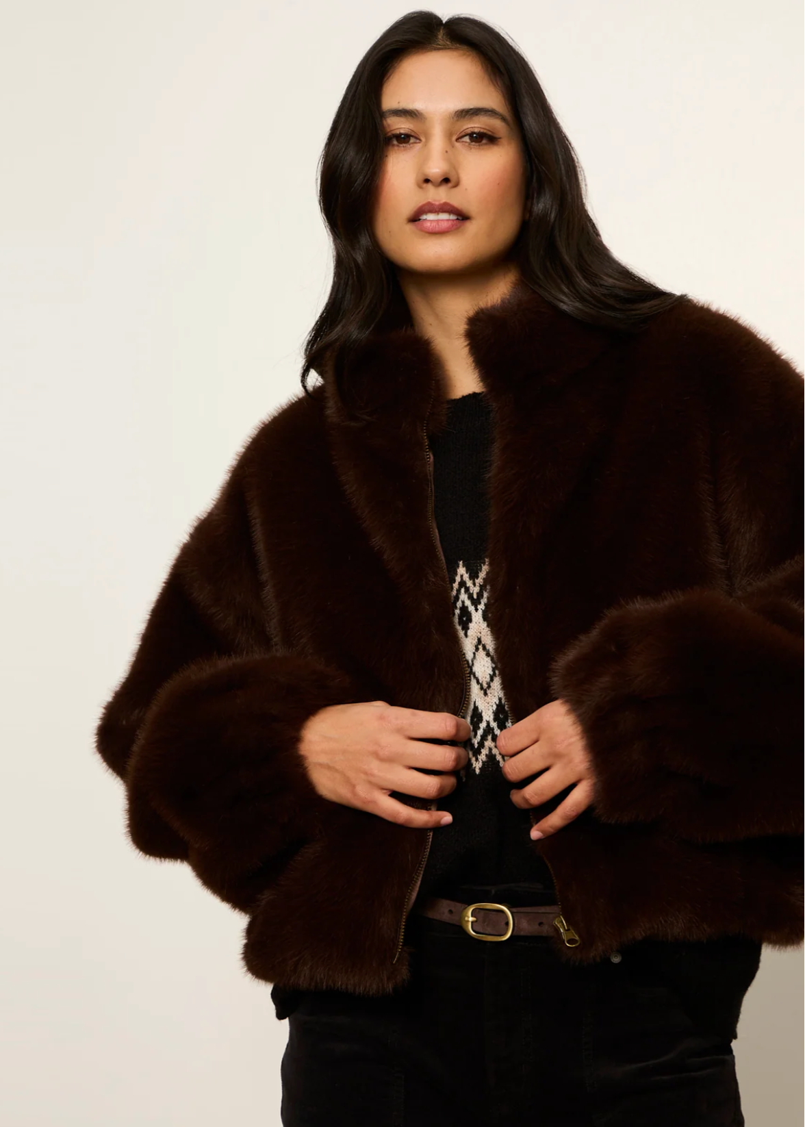 Sanctuary Everest Faux Fur Bomber in Espresso Martini