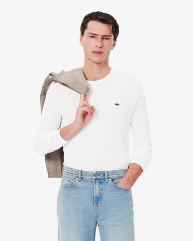 Lacoste Crew Neck Pima Cotton Jersey L/S T-shirt - White