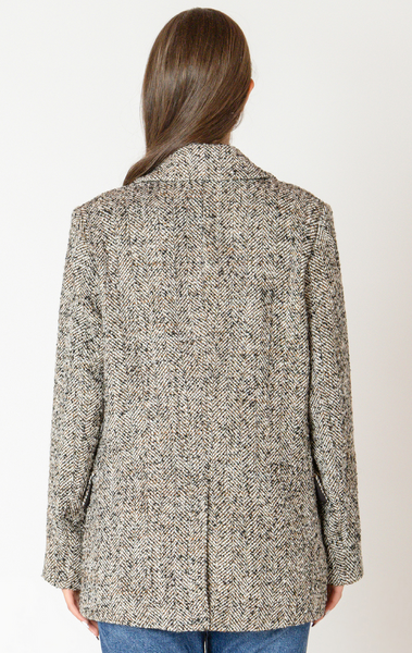 Black Tape Textured Longline Blazer in Neutral Tweed